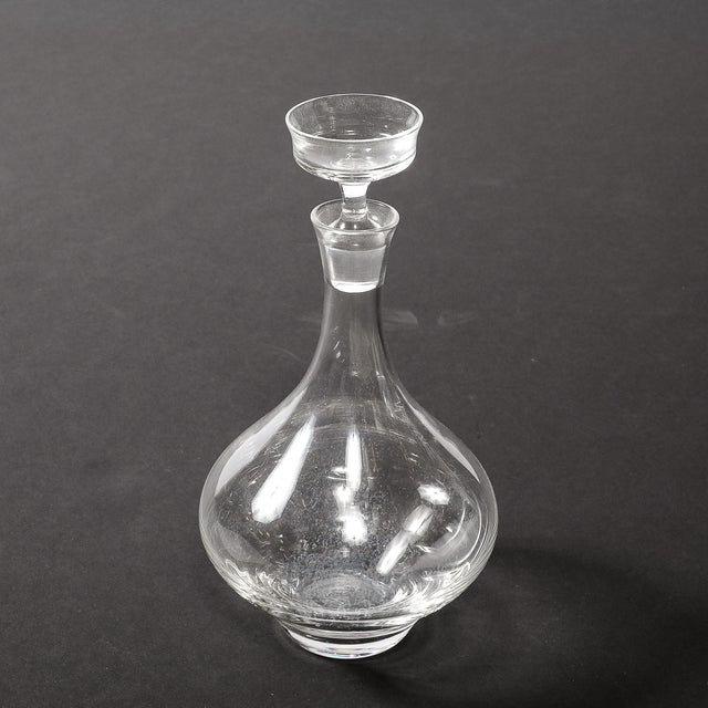 Glass Mid-Century Modernist Sculptural Crystal Decanter With Basin Form Stopper For Sale - Image 7 of 16
