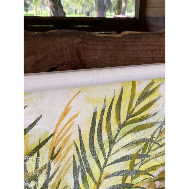 1970s 1970’s Boho Coastal Palms and Peacock Chair Painting For Sale - Image 5 of 11