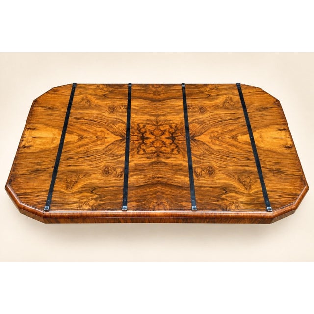 Metal Art Deco Extendable Table Walnut Burl Veneer and Chrome-Plated Metal, 1930s For Sale - Image 7 of 8