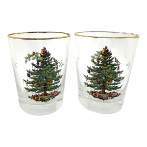 1950s Spode Double Old Fashioned Christmas Glasses Set of 2