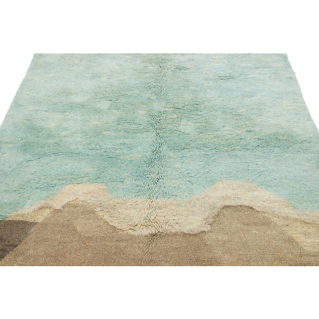 Modern Abstract Moroccan Wool Rug Handmade in Green and Brown For Sale - Image 10 of 10