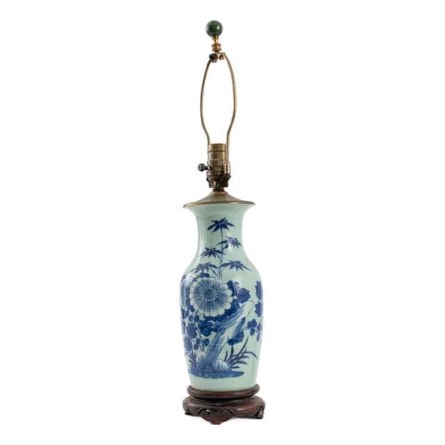Chinese Blue & White Porcelain Vase Mounted Lamp For Sale