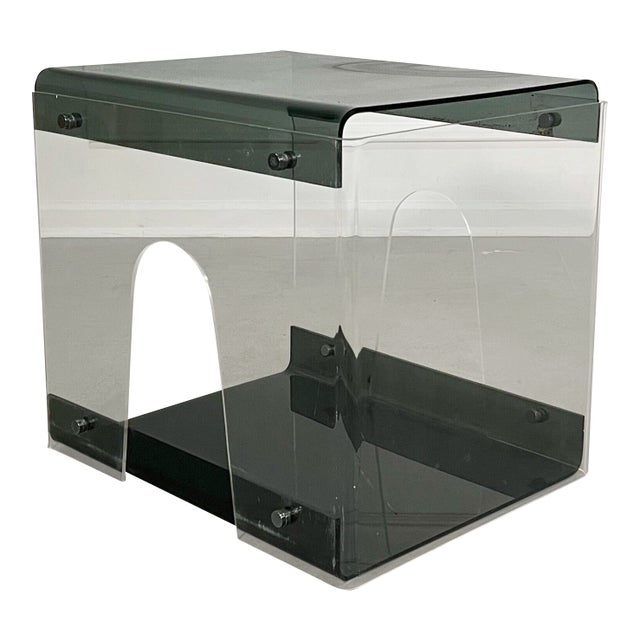 60's Modern Smoked and Clear Lucite with Chrome Magazine Table For Sale