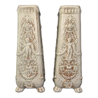 1920s White Weller Pottery Vases - Set of 2 For Sale