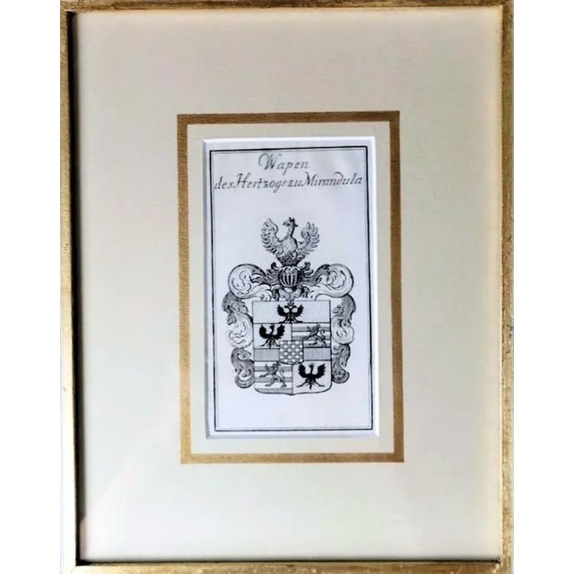Modern Mirror Frame With Engraved Dutch Print Depicting Dukes of Mirandola Coat of Arms For Sale - Image 3 of 12