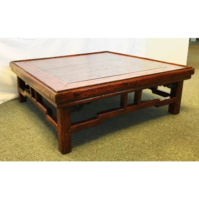 Brown Antique Asian Solid Wood Kang Table With Signature For Sale - Image 8 of 13