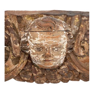 Antique Hand-Carved Giltwood Cherub Architectural Fragment – Baroque Style Wall Ornament For Sale