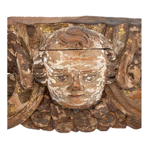 Antique Hand-Carved Giltwood Cherub Architectural Fragment – Baroque Style Wall Ornament