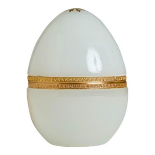 Large Antique French Opaline Glass Egg-Shaped Box For Sale