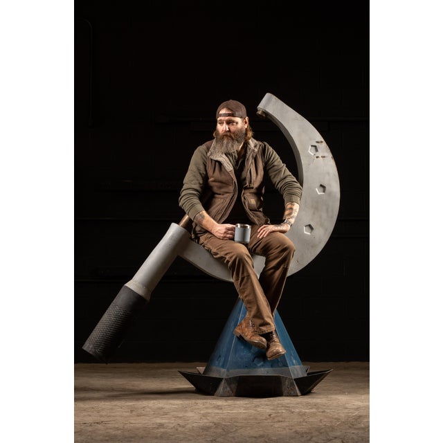 Monumental freestanding sculpture modeled after a precision micrometer and enlarged to an exaggerated scale. Constructed...