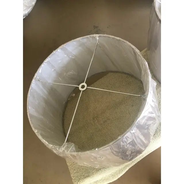 Traditional Pair of Silk Silver Grey Lamp Shades For Sale - Image 3 of 4