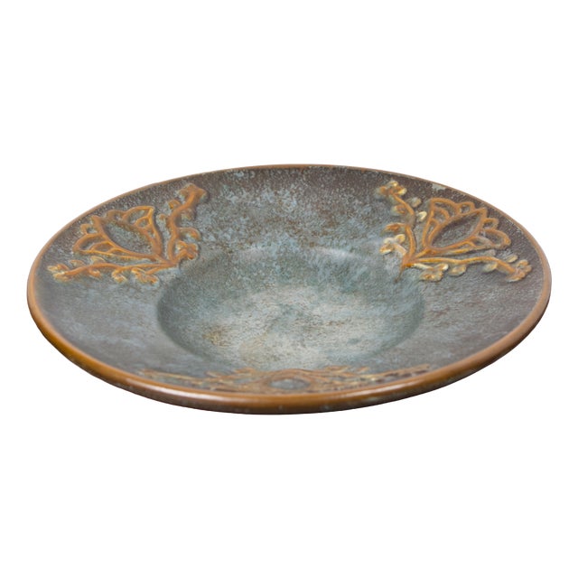 Art Deco Plate in Blue and Orange Ceramic by Michael Andersen, Denmark, 1940s For Sale