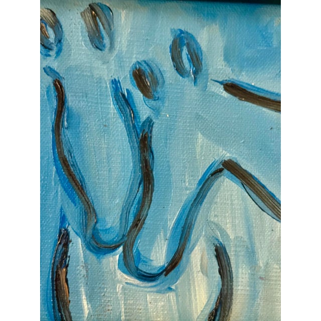 Title: “Midnight & Misty” Framed Abstract Horse Painting in Blues Medium: Oil on board Dimensions: 8” x 8” (painting),...