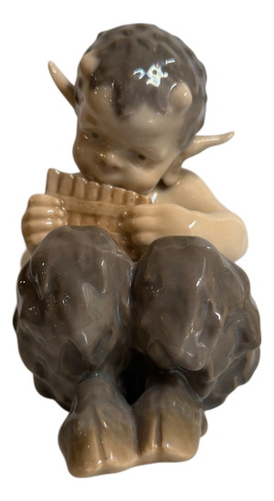 Ceramic Figurine of Little Faun Playing a Musical Instrument from Royal Copenhagen, 20th Century