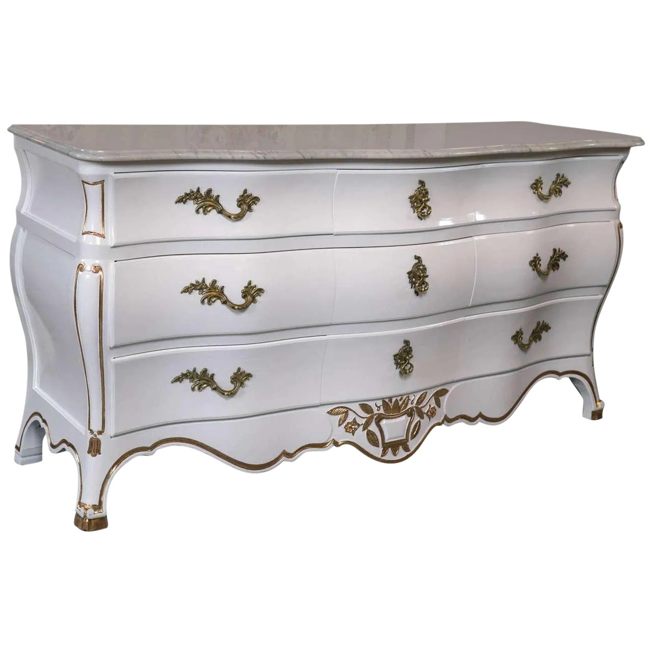 Louis XV Style White & Gilt Bombe Dresser Chairish