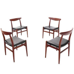 Hans Wegner Leather Upholstered Teak Dining Chairs - Set of 4