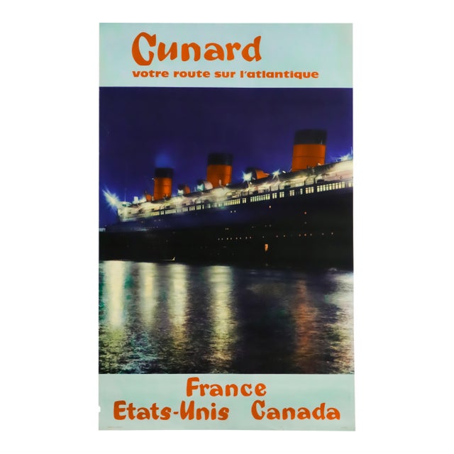 1950 British Ship Poster, "Cunard" (Linen-Backed) For Sale