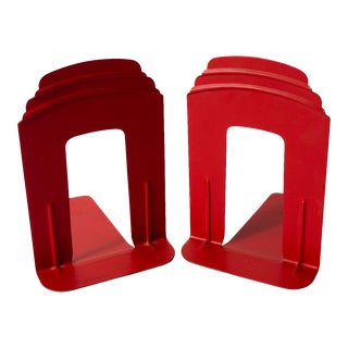 Vintage Red Library Bookends - a Pair For Sale