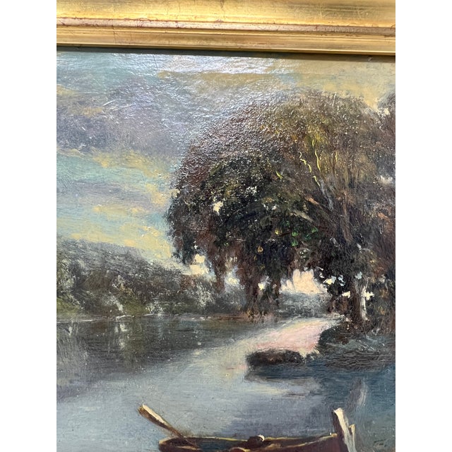 Early 20th Century Early 20th Century Tonalist River Landscape Oil Painting by T. J. Nicmoll For Sale - Image 5 of 7