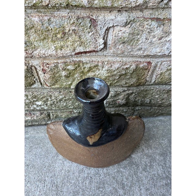 Terra Cotta Vintage Pottery Vase With Black Top For Sale - Image 8 of 11
