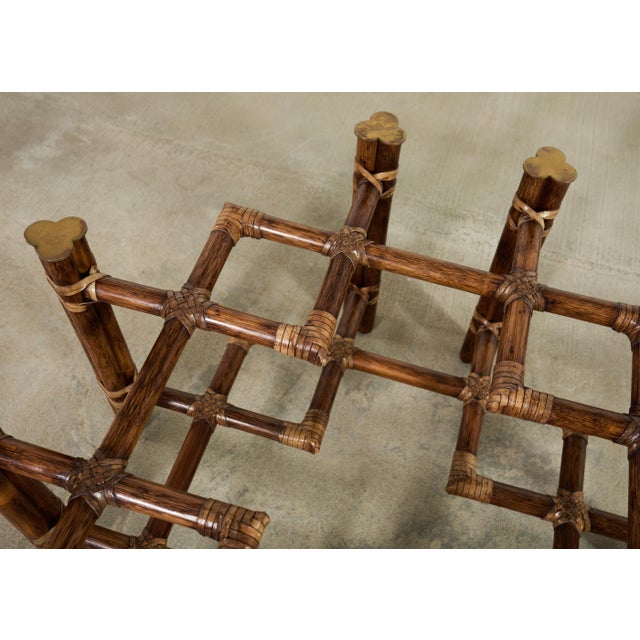 McGuire Organic Modern Lattice Rattan Brass Glass Cocktail Table For Sale - Image 17 of 18