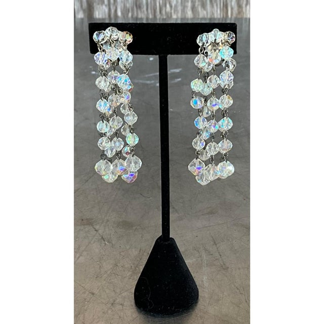 Silver Vintage Aurora Borealis Crystal Clip on Earrings For Sale - Image 8 of 11
