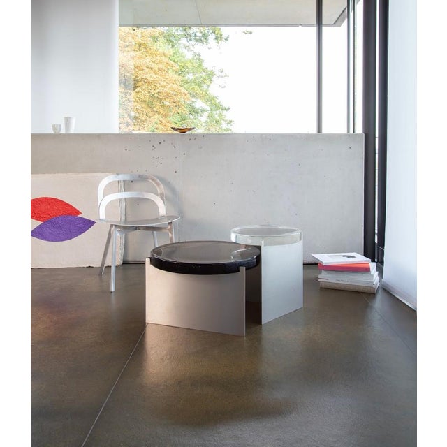 Alwa One Big Side Table with White Top & Brushed Stainless Steel Base by Sebastian Herkner for Pulpo For Sale - Image 4 of 6