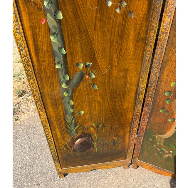 Antique Rococo French Three-Fold Hand-Painted Wood Romantic Cherub and Floral Room Divider, 1890s For Sale - Image 11 of 18