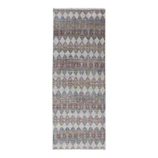 Modern Scandinavian Piled Gallery Rug in Ivory, Sage, Brown, and Soft Yellow For Sale