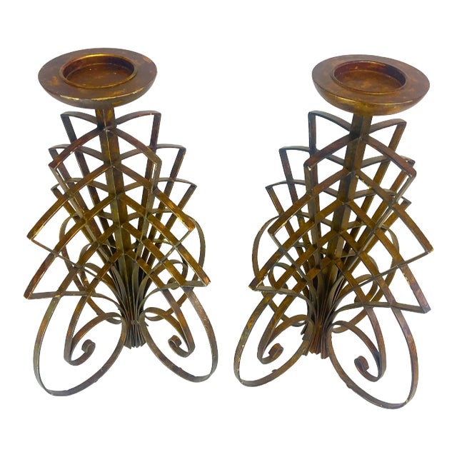 1980s Vintage Brutalist Alter, Mantle or Floor Pillar Candle Holders - a Pair For Sale