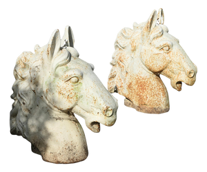 Statuesque Cast Iron Horse Heads, 1900, Set of 2