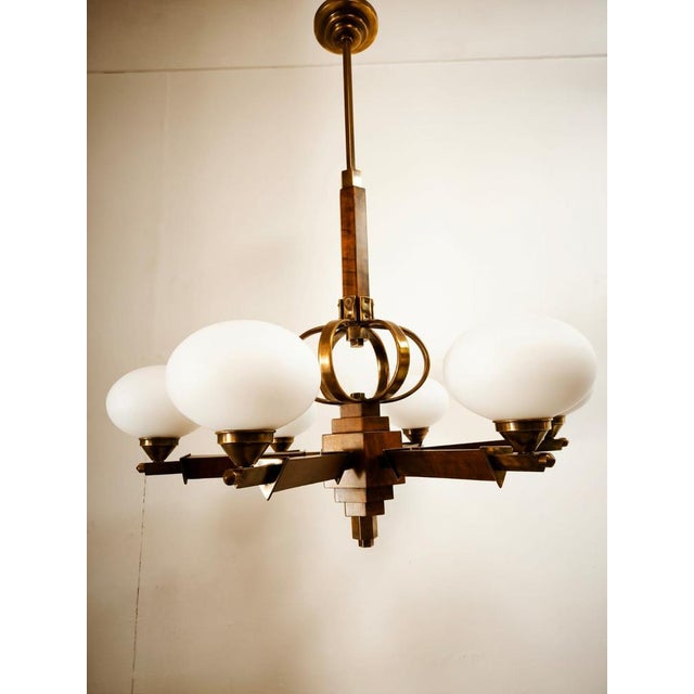 Vintage Wooden Pendant Light with Oval Glass Shades For Sale - Image 16 of 18