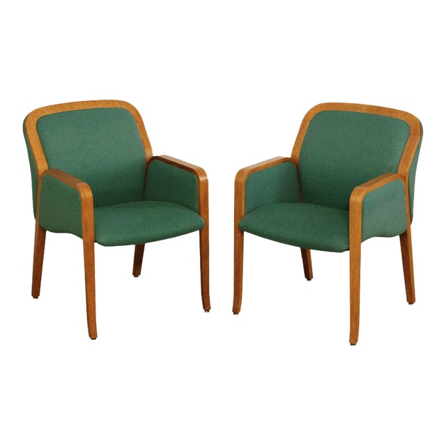 1980s Bill Stephens Style Oak Bentwood Arm Chairs - A Pair For Sale