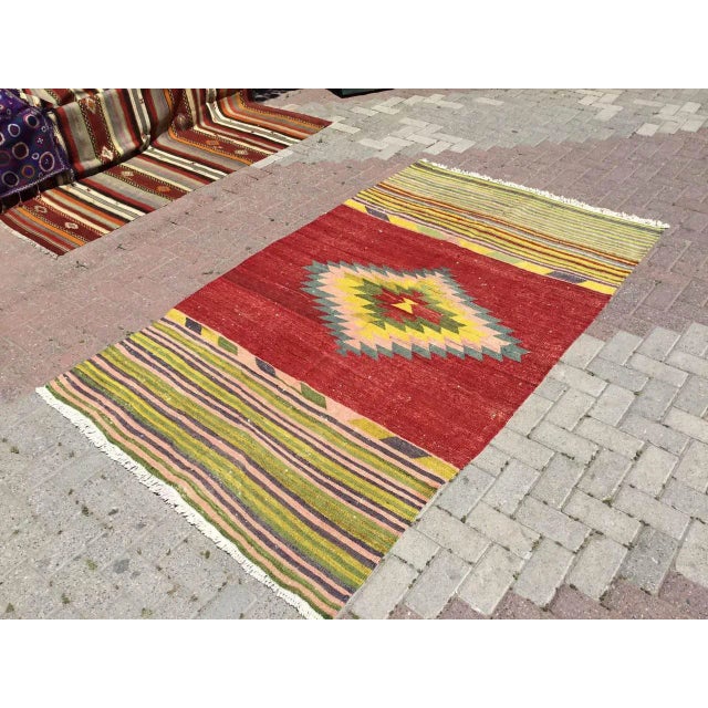 Vintage Turkish Kilim Rug - 57" X 94" For Sale In Raleigh - Image 6 of 13