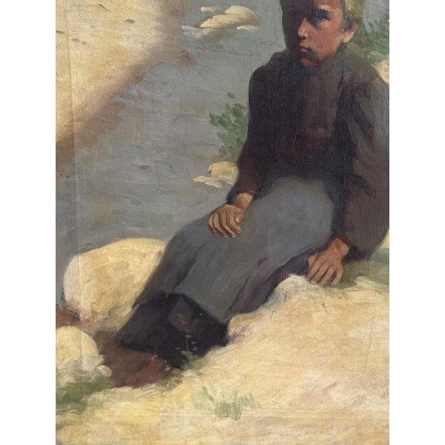 Young Peasant Woman Sitting by the Water's Edge, 1900, Oil on Canvas For Sale - Image 6 of 9