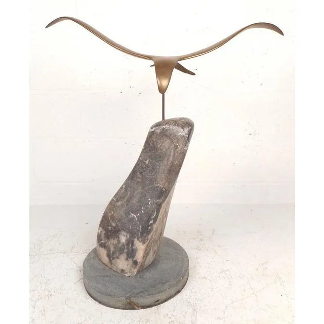 Mid-Century Modern Style Brass and Marble Seagull Sculpture For Sale - Image 5 of 8