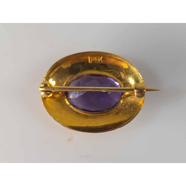 19th Century American Victorian 14k Gold Pin With Amethyst Stone For Sale - Image 9 of 9