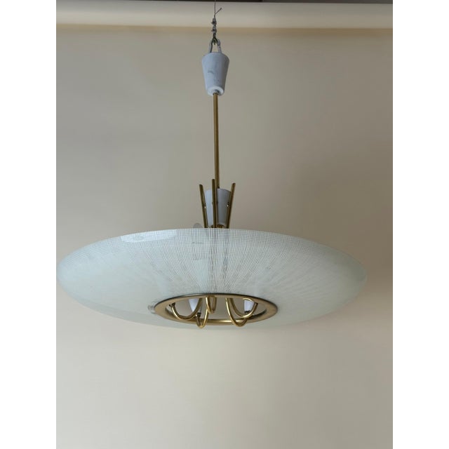 Mid-Century Brass and Textured Glass Pendant, 1950s For Sale - Image 11 of 16