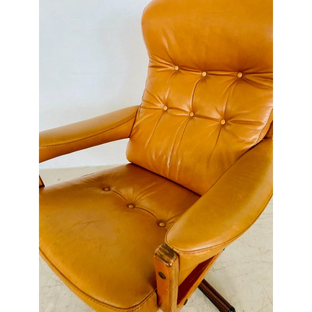 Vintage Swedish Leather Reclining Swivel Chair from Göte Möbler, 1970 For Sale - Image 12 of 16