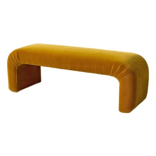 1980s Waterfall Bench in Golden Ochre Mohair For Sale