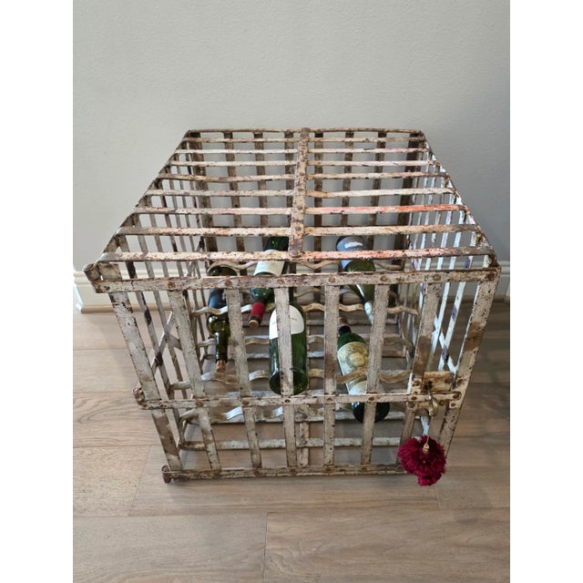 French French Vineyard Industrial Painted Metal Antique Wine Rack Bottle Cage For Sale - Image 3 of 18
