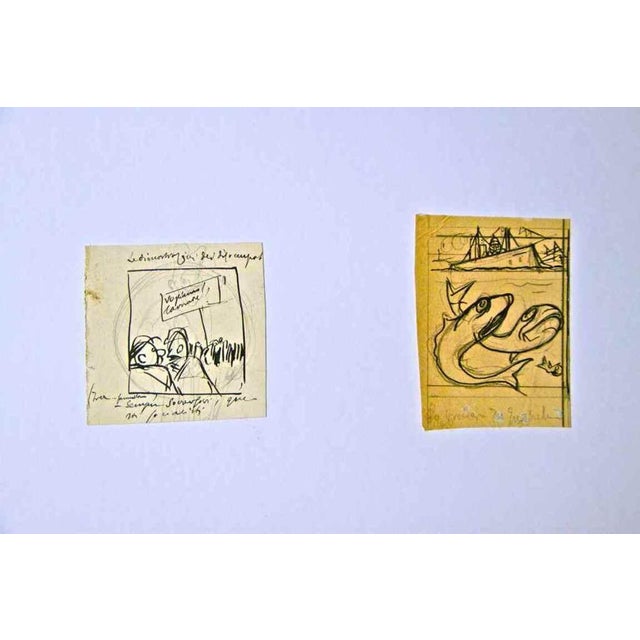 Pencil and china ink drawing on paper. Not signed. Very good condition. This piece is attributed to the mentioned...