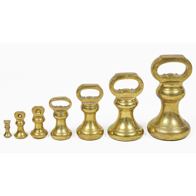 Metal Victorian Set Seven Brass Bell Form Weights For Sale - Image 7 of 8