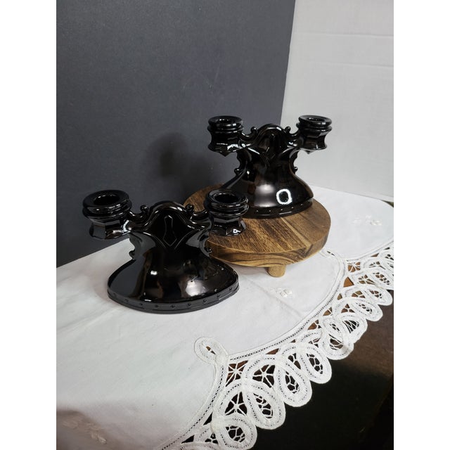 Vintage lL.E. Smith Art Glass Double Candleholders For Sale In Providence - Image 6 of 6