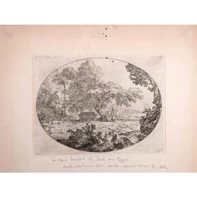 Le Repos Pendant la Fuite en Égypte is an original Lithograph realized by an unknown artist of Italian School in 17th...