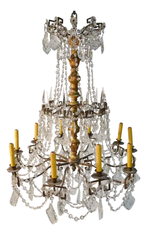 19th Century Bronze, Crystal & Gilt Wood Regency Style Chandelier