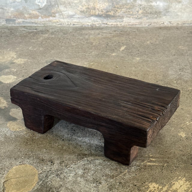 Small Wabi-Sabi Occasional Stool in Black Teak For Sale - Image 5 of 11