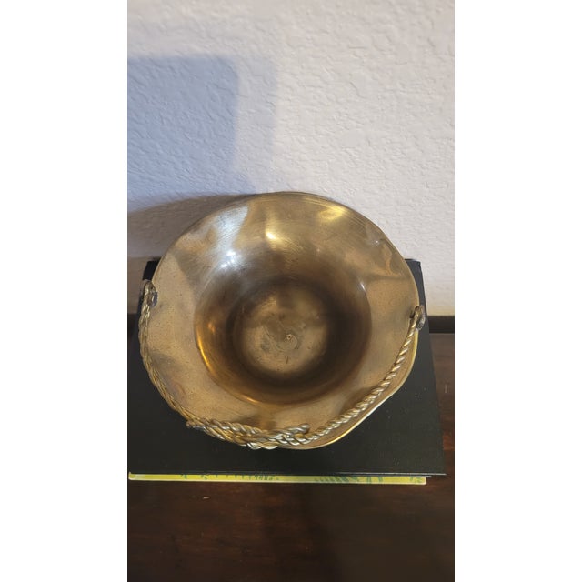 Mid 20th Century Vintage Small Brass Basket With Swivel Handle For Sale - Image 5 of 10