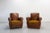 Antique French Club Armchair Fauteuil Cognac Leather and Fabric, 1930, Set of 2 For Sale - Image 4 of 16