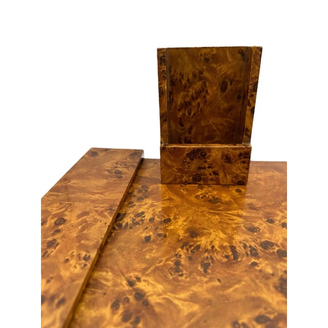 Vintage Faux Burlwood Desk Accessories - 2 Piece Set For Sale In New York - Image 6 of 7